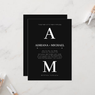 Modern Black Bold WhiteTypography Wedding  Invitation