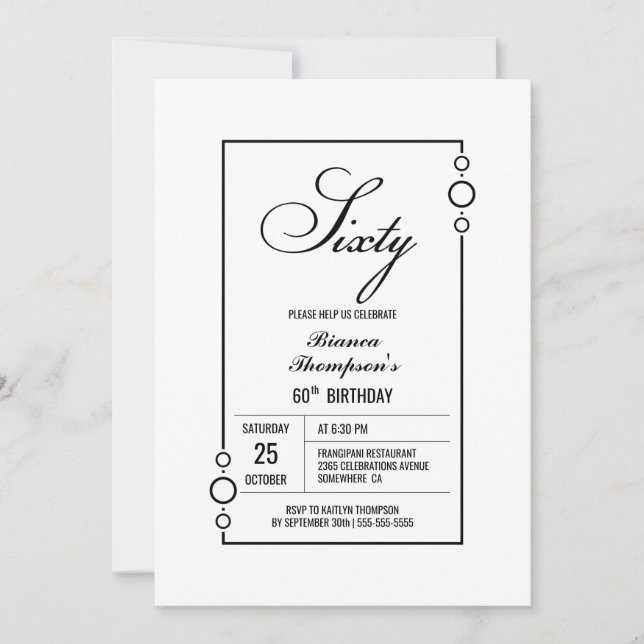 Modern Black Border 60th Birthday Party Invitation (Front)