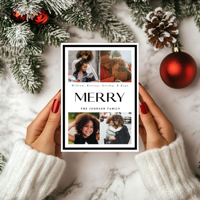 Modern Black Border Holiday Multi Photo Card (Creator Uploaded)