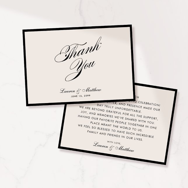 Modern Black Border Ivory Wedding Thank You Card (Creator Uploaded)