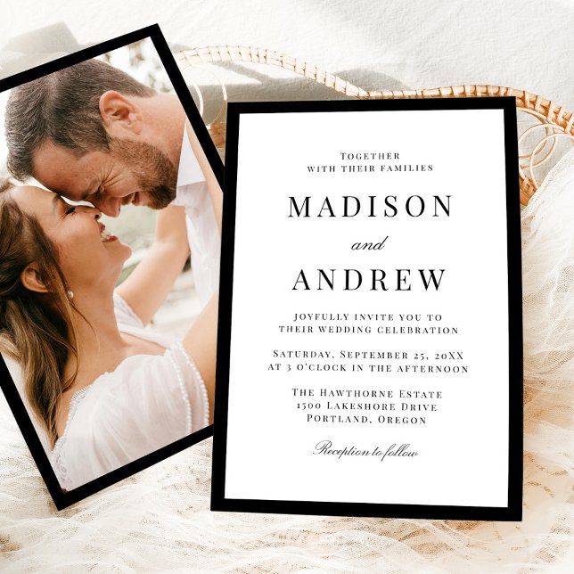 Modern Black Border Photo Wedding Invitation (Creator Uploaded)