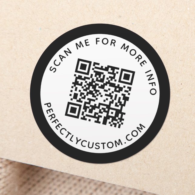 Modern black border QR code and text Classic Round Sticker (Creator Uploaded)