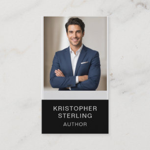 Modern Black Border Vertical Author Photo Business Card