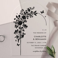 Modern Black Botanical Butterfly Arch Wedding