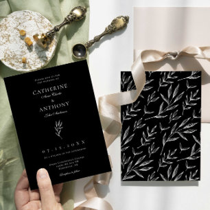 Modern Black Botanical Minimalist Wedding Invitation