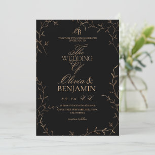 Modern Black Botanical Wedding Invitation