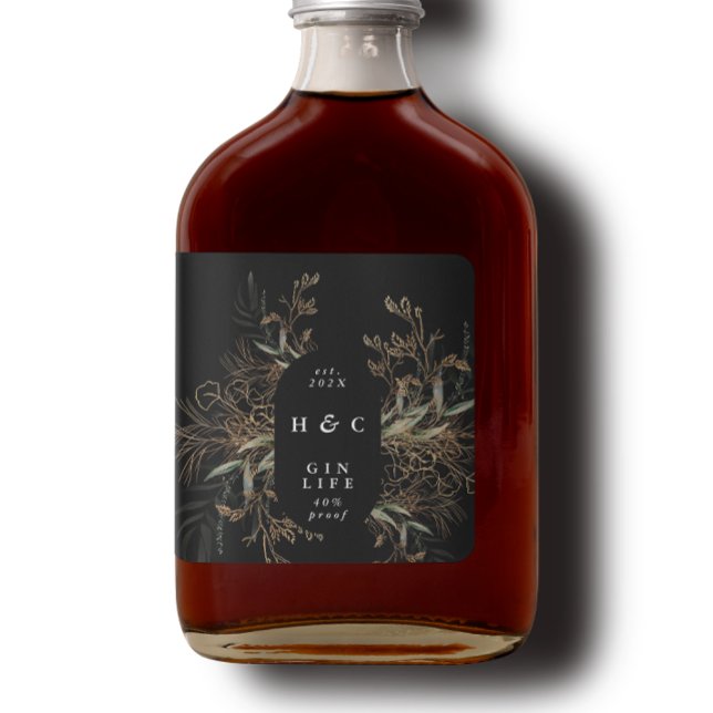 Modern Black Botanicals Gold Eucalyptus Gin Arch Square Sticker (Creator Uploaded)