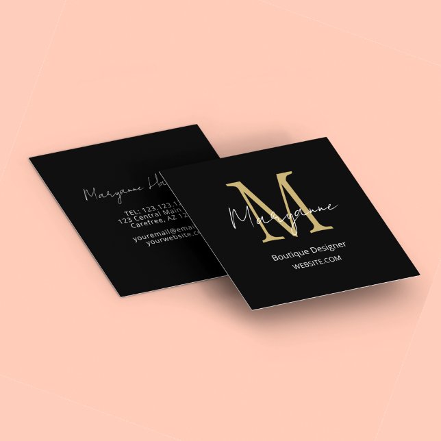 Modern Black Boutique Designer Square Business Card (Creator Uploaded)