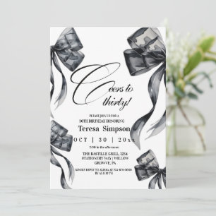 Modern Black Bow 30th Birthday Acrylic Invitation