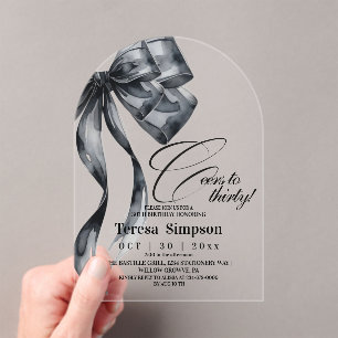Modern Black Bow 30th Birthday Acrylic Invitations