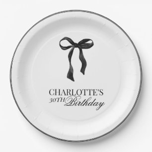 Modern Black Bow Birthday Paper Plate