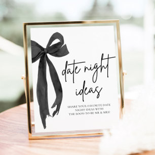 Modern Black Bow Bridal Date Night Ideas Game Sign