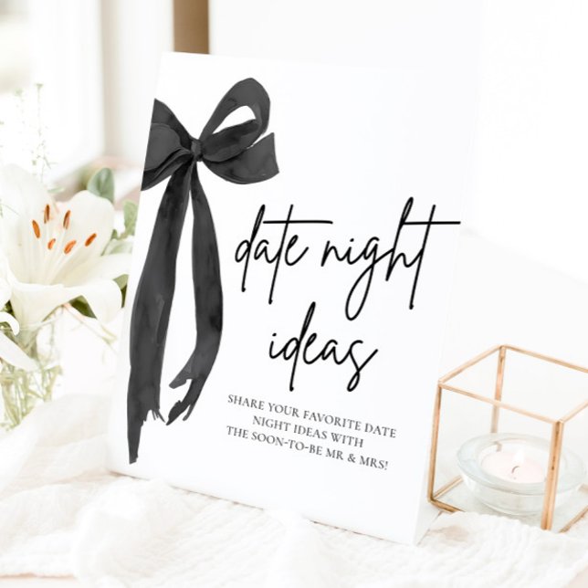 Modern Black Bow Bridal Date Night Ideas Game Sign (Modern Black Bow Bridal Date Night Ideas Game Sign)