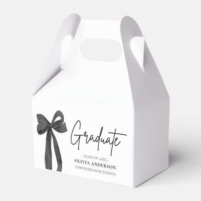 Modern Black Bow Coquette Graduate Graduation Favour Box (Front Side)