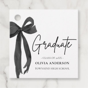 Modern Black Bow Coquette Graduate Graduation Favour Tags