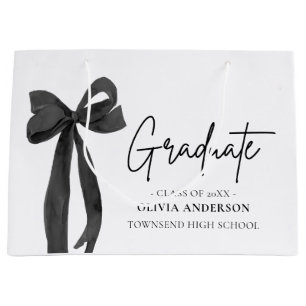 Modern Black Bow Coquette Graduate Graduation Large Gift Bag