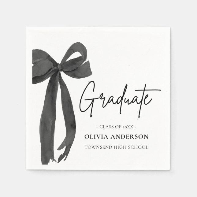 Modern Black Bow Coquette Graduate Graduation Napkin (Front)