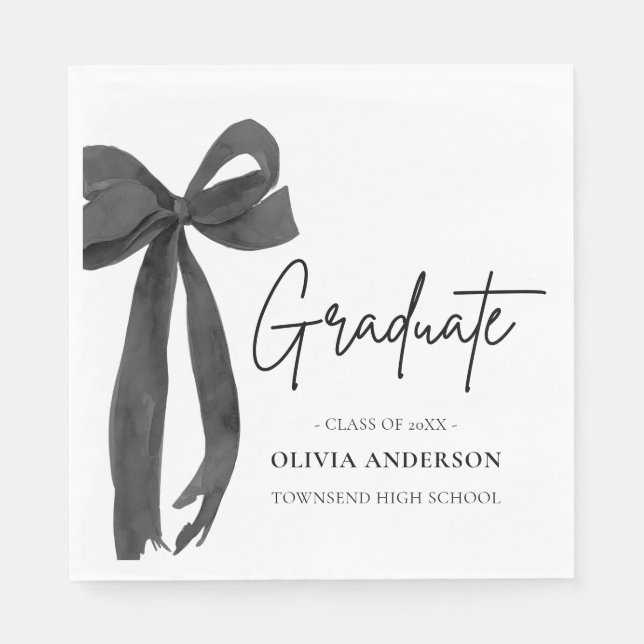 Modern Black Bow Coquette Graduate Graduation Napkin (Front)