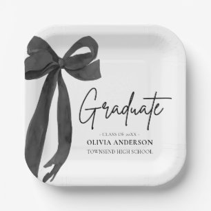 Modern Black Bow Coquette Graduate Graduation Paper Plate