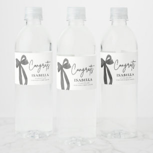 Modern Black Bow Coquette Graduate Graduation Water Bottle Label