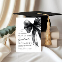 Modern Black Bow Coquette Graduation Announcement