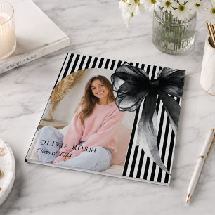 Modern Black Bow Coquette Graduation Guest Book