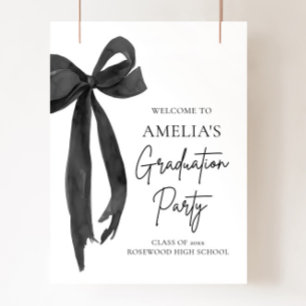 Modern Black Bow Coquette Graduation Party Welcome Poster