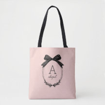 Modern Black Bow Elegant Blush Pink Monogram