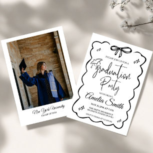 Modern Black Bow Graduation Class of 2026 Photo Invitation