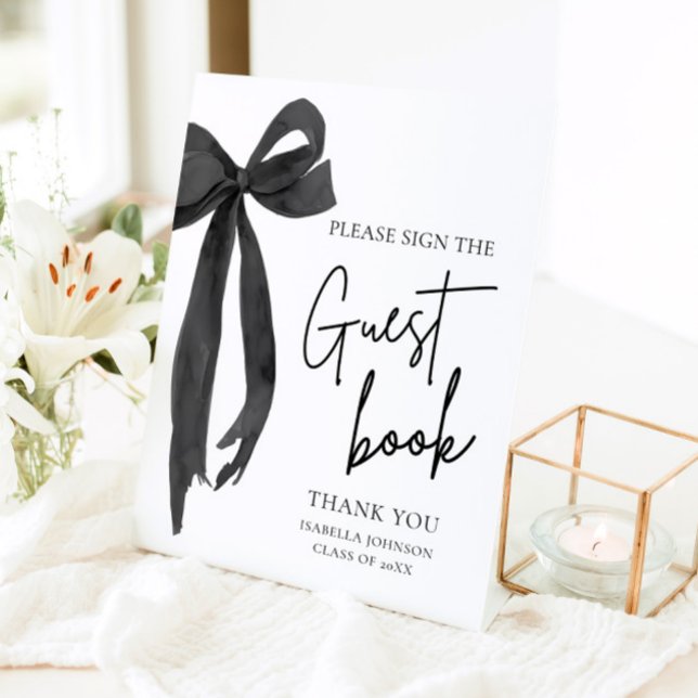 Modern Black Bow Graduation Party Guest Book Sign (Creator Uploaded)