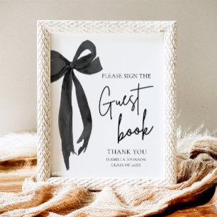 Modern Black Bow Graduation Party Guest Book Sign