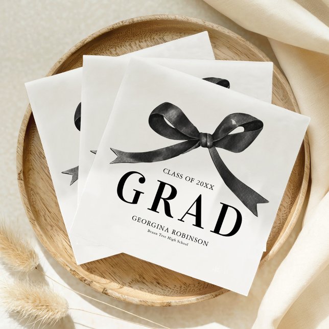 Modern Black Bow Graduation Party Napkin (Creator Uploaded)