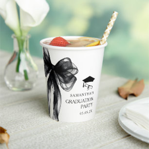 Modern Black Bow Graduation Party Paper Cups