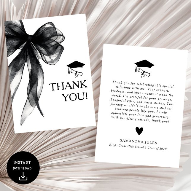 Modern Black Bow Graduation Party Thank You Card (Creator Uploaded)