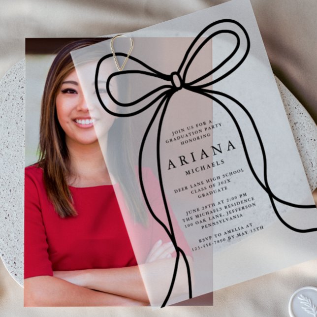 Modern Black Bow Graduation Party Vellum Invitations (Creator Uploaded)