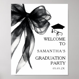 Modern Black Bow Graduation Party Welcome Sign
