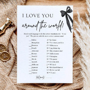 Modern Black Bow I Love You Around the World Game Invitation