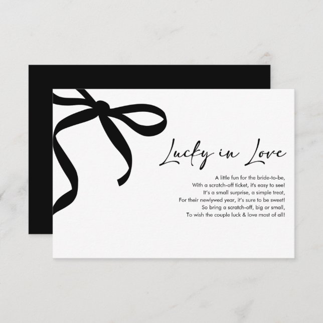 Modern Black Bow Lucky in Love Lottery Ticket Thank You Card (Front/Back)