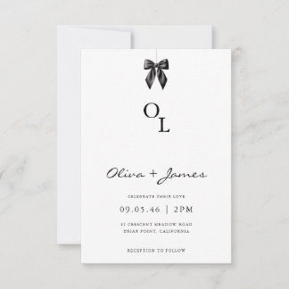 Modern Black Bow Monogram Wedding Invitation