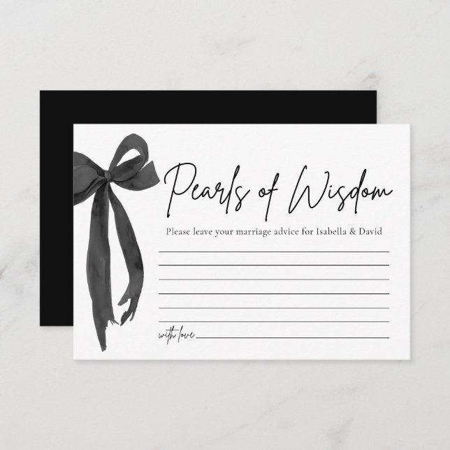Modern Black Bow Pearls of Wisdom Bridal Shower Invitation (Front/Back)