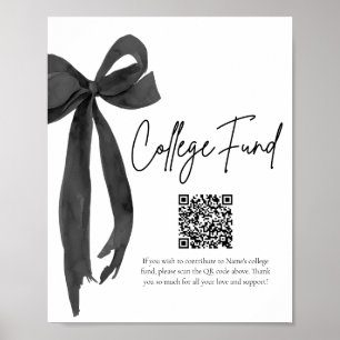 Modern Black Bow QR Code College Fund Graduation Poster