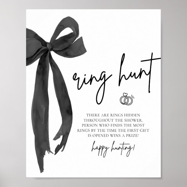 Modern Black Bow Ring Hunt Bridal Shower Game Sign (Front)