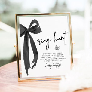 Modern Black Bow Ring Hunt Bridal Shower Game Sign
