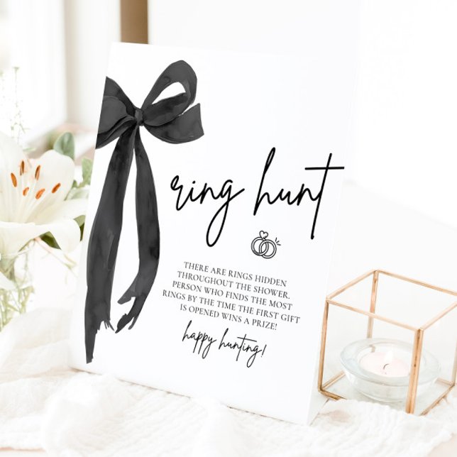 Modern Black Bow Ring Hunt Bridal Shower Game Sign (Modern Black Bow Ring Hunt Bridal Shower Game Sign)