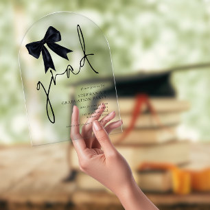 Modern Black Bow Script Grad Graduation Arch Acrylic Invitations