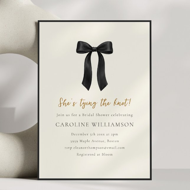 Modern Black Bow She's Tying the Knot Shower  Invitation (Creator Uploaded)