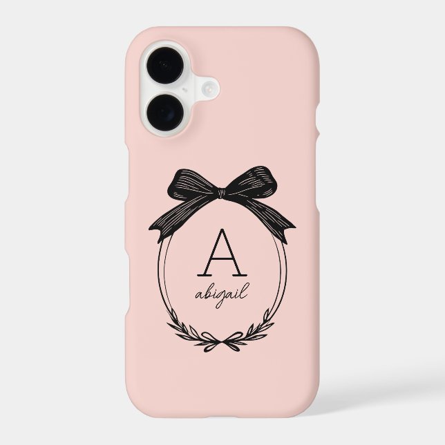 Modern Black Bow Stylish Girly Blush Pink Monogram (Back)