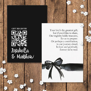 Modern Black Bow Wedding Registry Poem QR Card