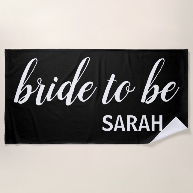 Modern Black Bride to be Calligraphy Name Beach Towel (Front)