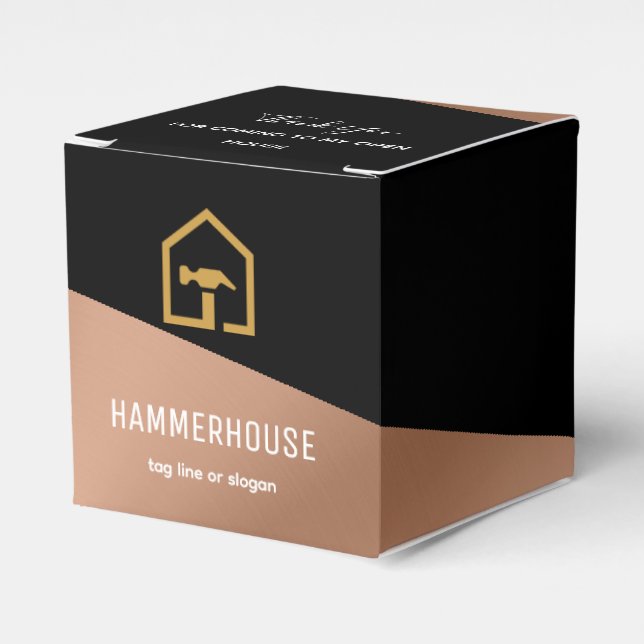 Modern Black & Bronze Construction Building Favour Box (Front Side)
